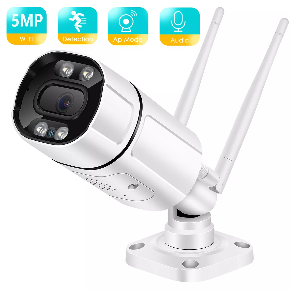BESDER-Câmera CCTV sem fio com visão noturna infravermelha, câmera de segurança ao ar livre, AI Humano Detectar Áudio, Cor, Wi-Fi, 5MP, 1080P HD
