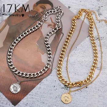 17KM Vintage Multi-layer Necklaces Coin Chain Choker for Women Metal Gold Color Fashion Portrait Chunky Chain Necklaces Jewelry