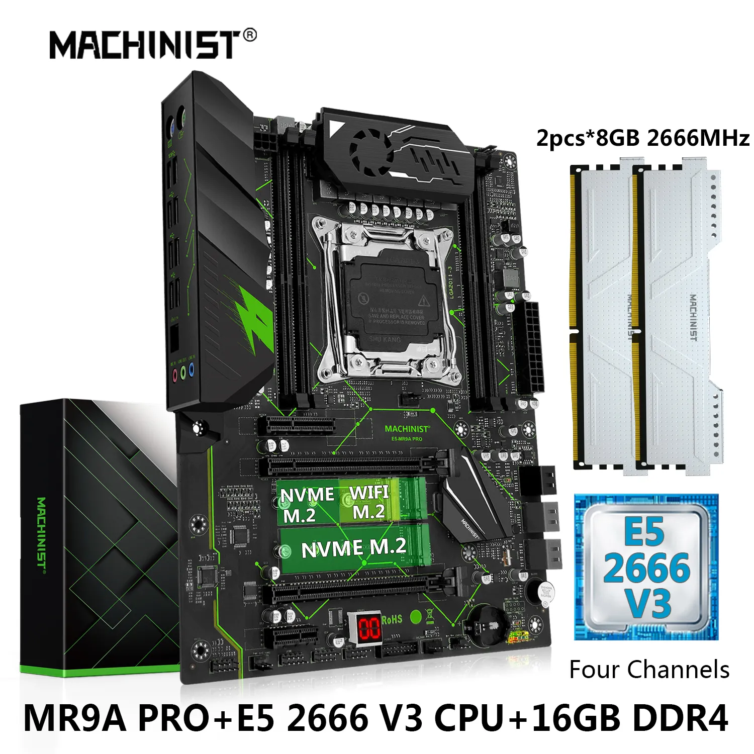 MACHINIST-X99 Kit Conjunto de Placa-Mãe, CPU Xeon E5 2666 V3, Processador LGA 2011-3, 16GB = 2x8G, Memória RAM DDR4, 2666Mhz, NVME, M.2, MR9A PRO