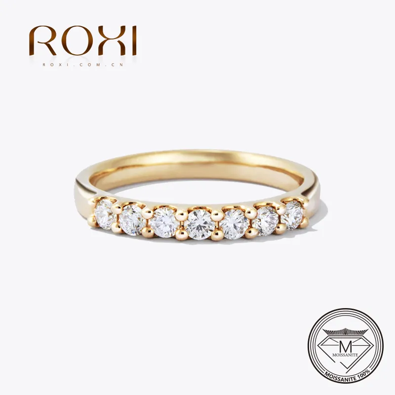 ROXI-Anéis Bolha de Ouro Metade da Eternidade para Mulheres, Moissanite, Anel De Casamento, Banda De Noivado, Jóias com Diamantes, 2.5mm