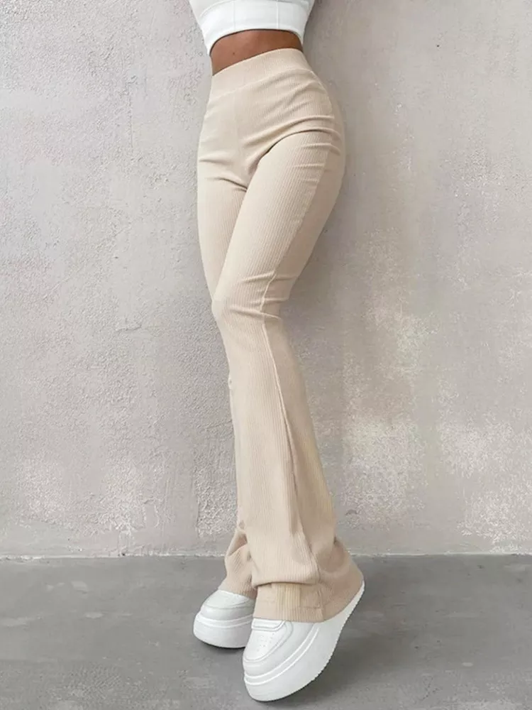 Sólido fino ajuste streetwear calças femininas cintura alta y2k roupas pantalones estéticas moda calças de comprimento total roupas femininas