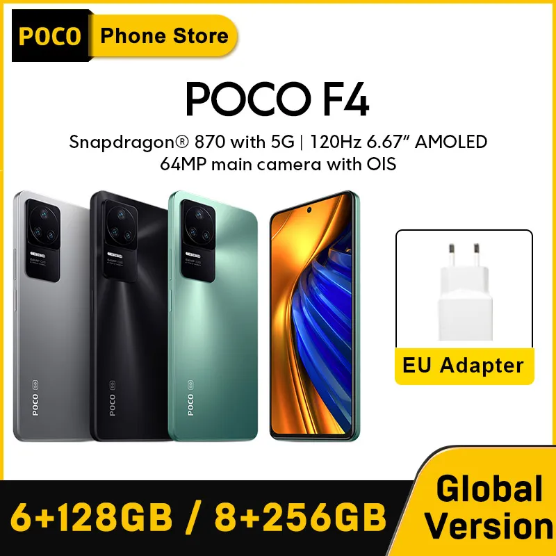 POCO F4 Versão Global 6GB 128GB/8GB 256GB Snapdragon 870 Octa Core 67W Carregamento 120Hz 64MP Câmera Tripla NFC 5G