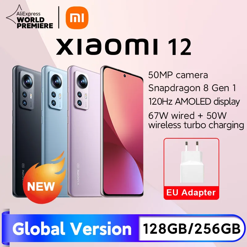 Xiaomi-12 NFC Snapdragon, Versão Global, 128GB, 256GB, Estreia Mundial®8 gen 1 octa core câmera, 120Hz, 67w, 50mp, wi-fi 6