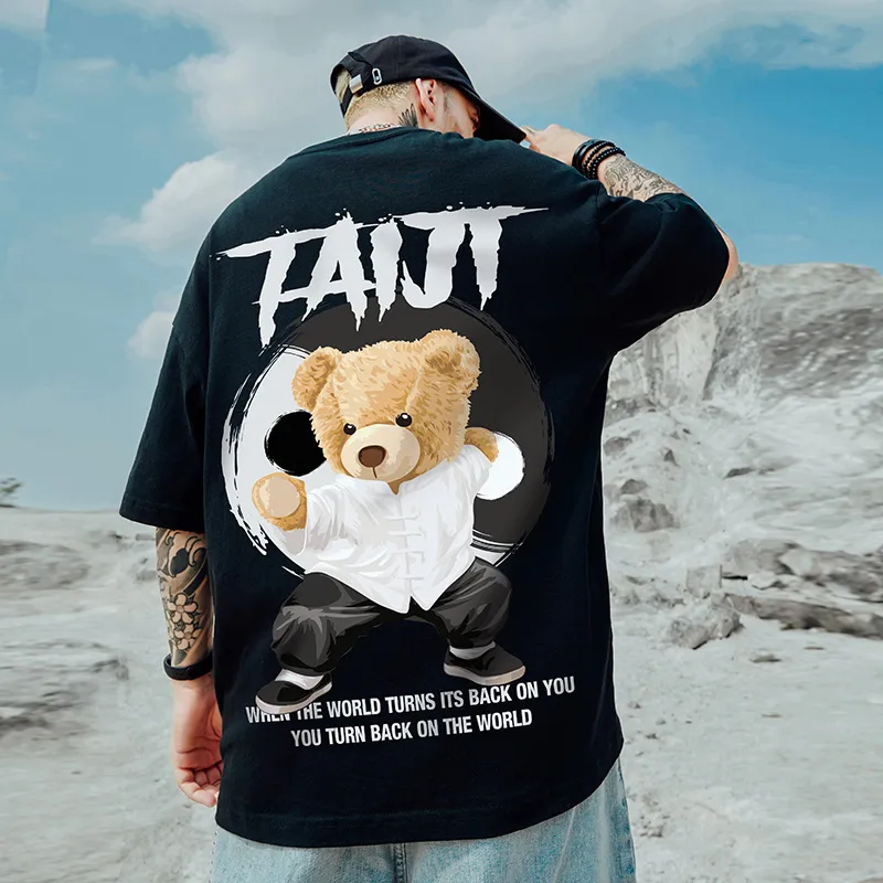 T-shirt de urso Tai Chi para homens, t manga curta, streetwear extragrande, tops de anime estilo Y2K, 100% algodão, verão, 8XL