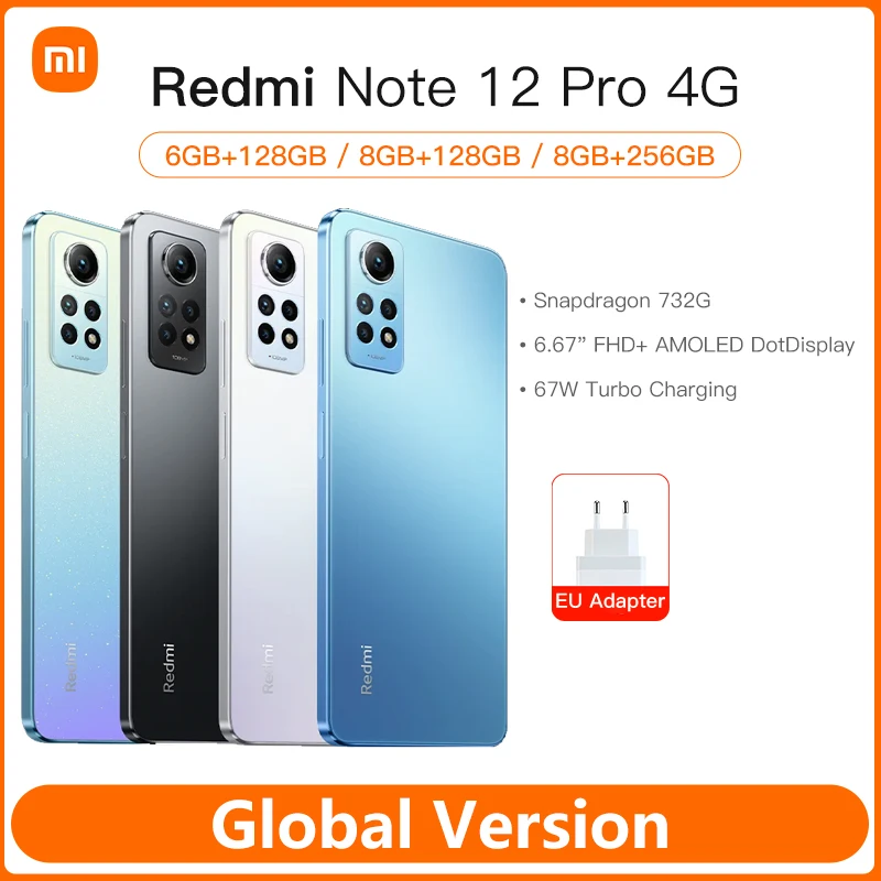 Xiaomi-Redmi Note 12 Pro, Versão Global, 4G, Câmera 108MP, Tela AMOLED 120Hz, Snapdragon 732G, NFC, Carregamento 67W