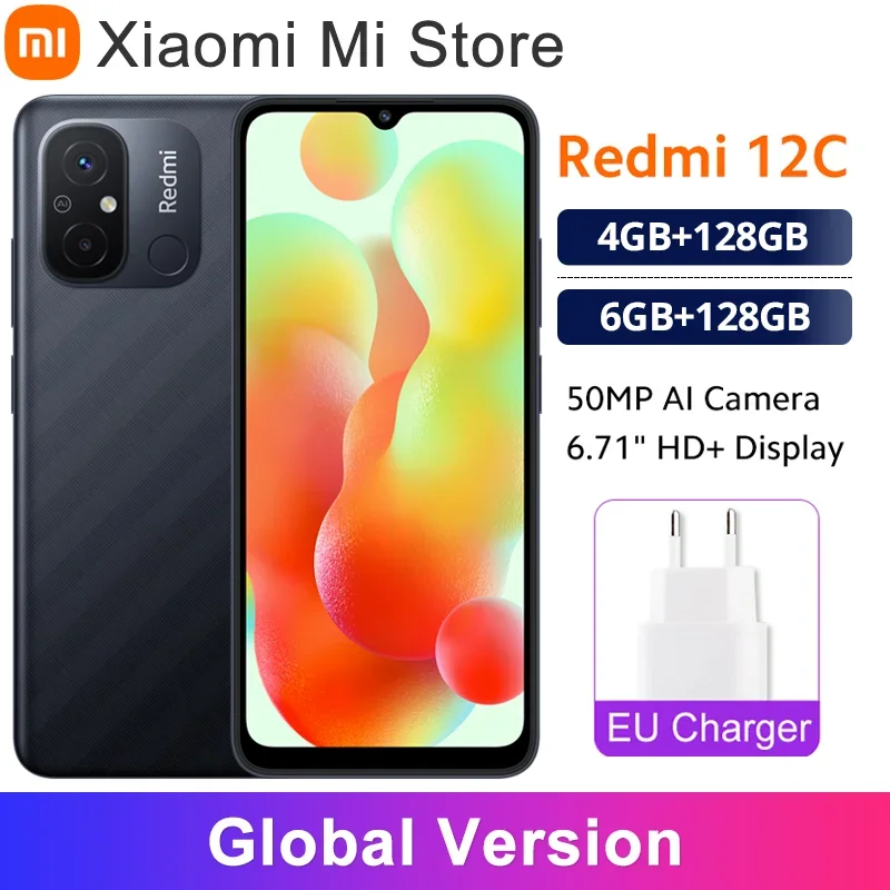 Xiaomi-Redmi 12C, Versão Global, MTK Helio G85, Sensor de Impressão Digital Traseiro, Display 6.71, Câmera 50MP AI, Bateria 5000mAh