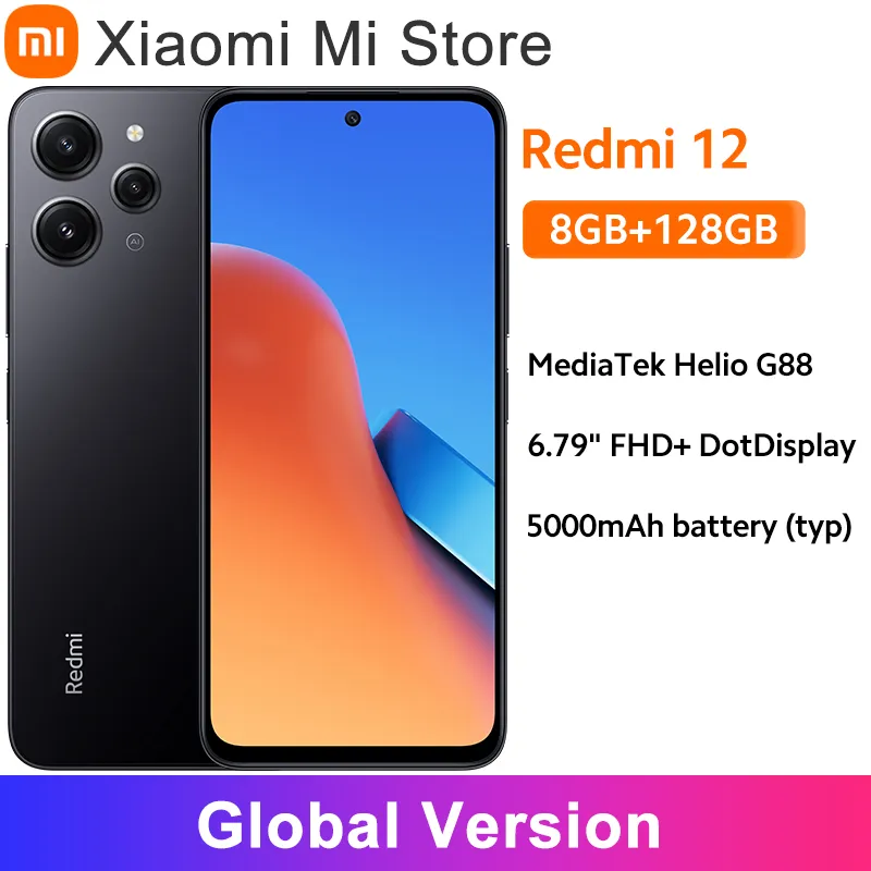 Xiaomi-Smartphone Versão Global Redmi 12, MTK Helio G88, Carregamento 18W, Bateria 5000mAh, Tela 90Hz, Câmera Tripla 50MP AI, 8GB + 128GB, IP53