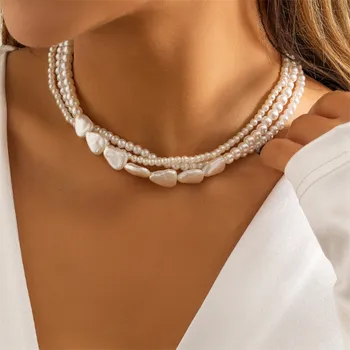 Ailodo Elegant Multilayer Pearl Necklace For Women Vintage Fashion Party Wedding Statement Necklace Collar Jewelry Girls Gift