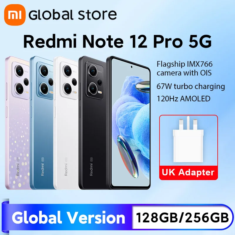 Xiaomi-Redmi Note 12 Pro 5G, Versão Global, 128GB, 256GB, Câmera OIS, Tela AMOLED 120Hz, Carregador 67W