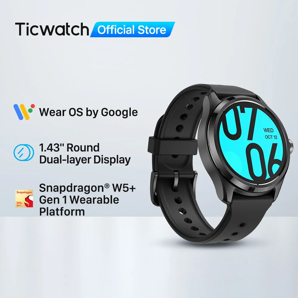 TicWatch Pro 5 Wear OS Smartwatch construído com mais de 100 modos esportivos Bússola 5ATM resistente à água NFC e 80 horas de duração da bateria para Android