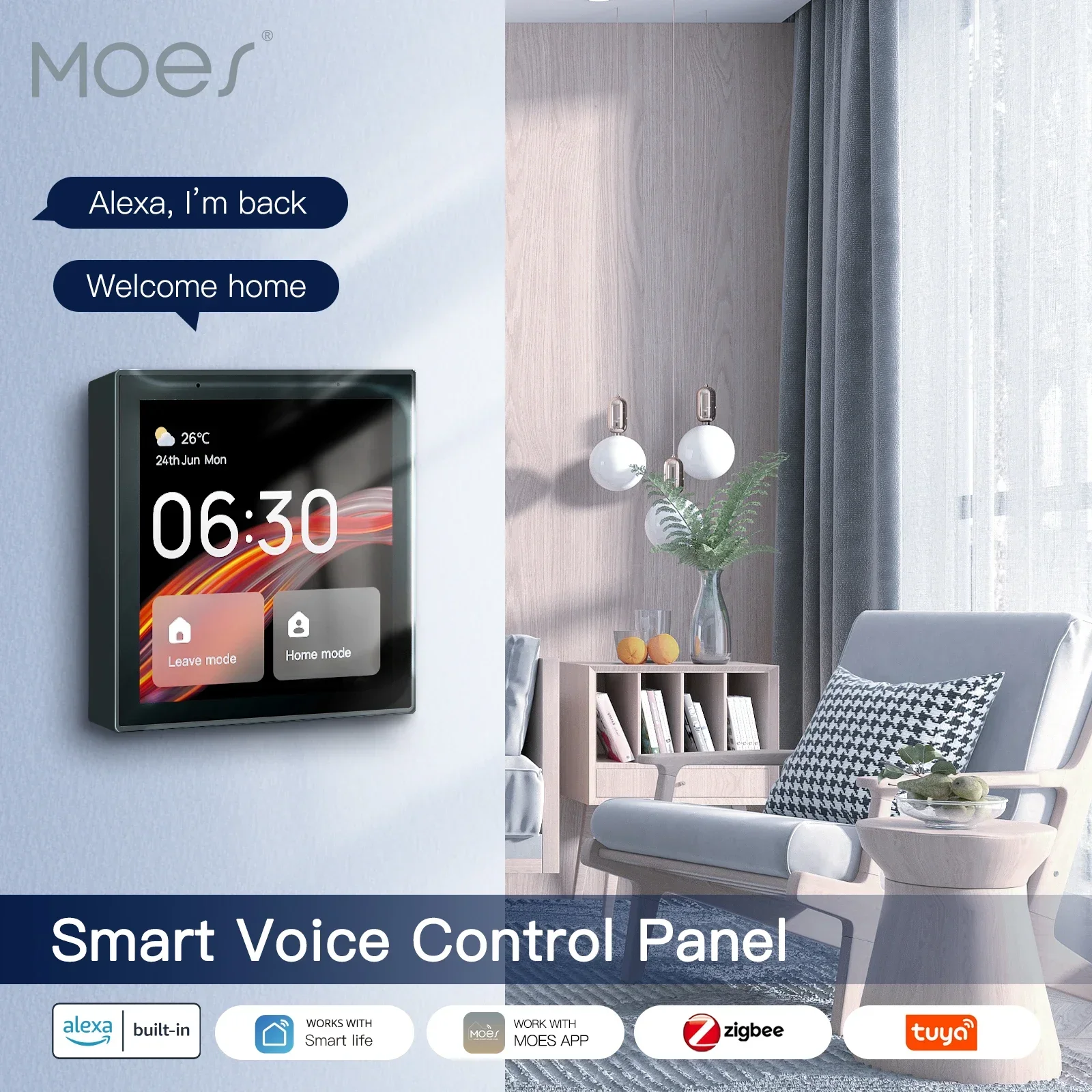 MOES-Tuya WiFi Painel de Controle Multifuncional Touch Screen, 4 