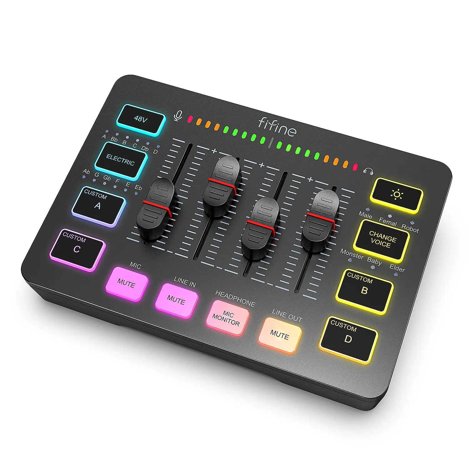 FIFINE Mixer de áudio para jogos, mixer RGB de 4 canais com interface de microfone XLR, para voz em jogos, podcast, AmpliGame SC3