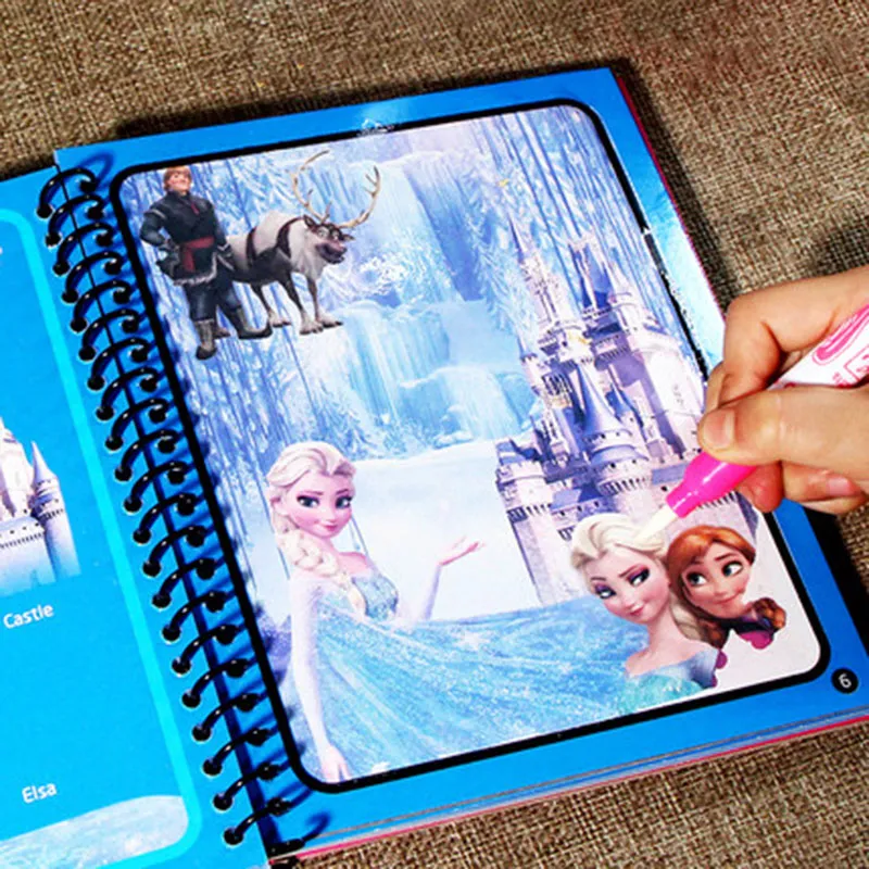 Frozen Elsa Water Painting Drawing Brinquedos, Graffiti Anime Action Figure, Aquarela Magic Book para meninas, presentes de aniversário originais