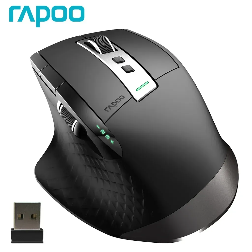 Rapoo-MT750 Mouse sem fio recarregável multi-modo, mouse ergonômico bluetooth para computador, escritório, laptop, PC, tablet, 3200dpi