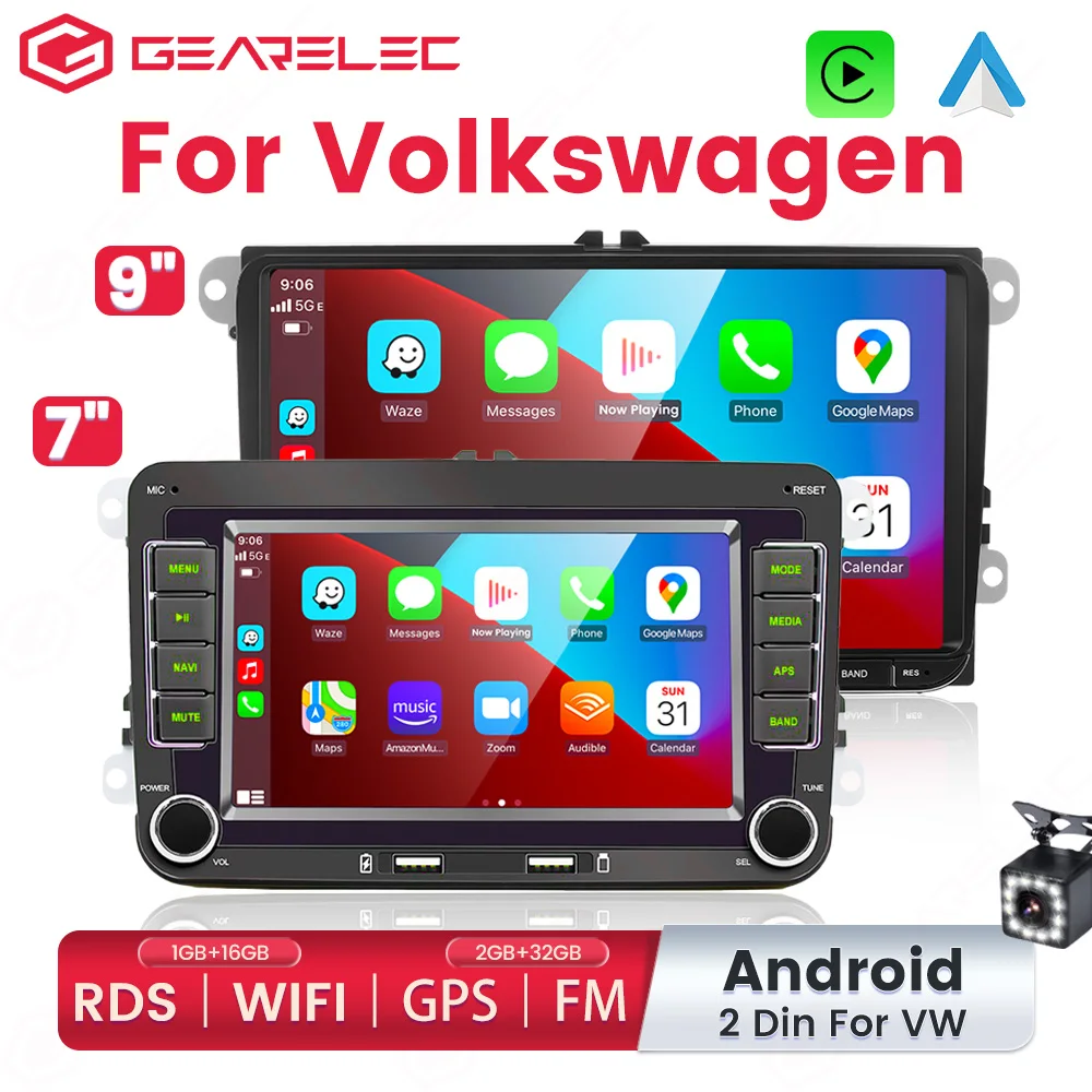 Rádio de carro Android para Volkswagen, 2 Din, GPS, WiFi, RDS, Carplay, Autoradio, Leitor multimídia para Volkswagen Golf 5, 6, Passat b6, B7, Skoda, Polo, Jetta