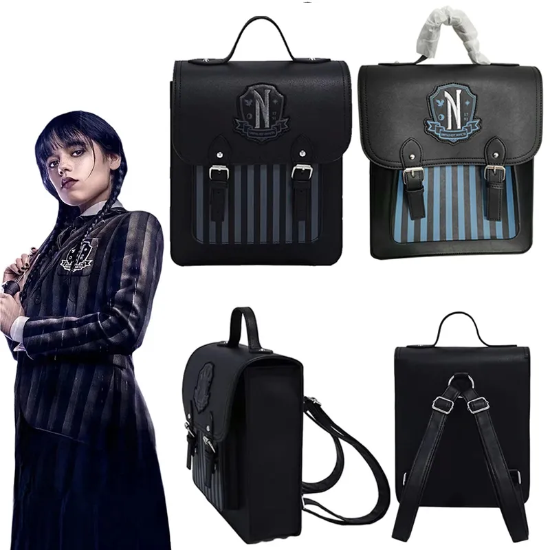 Sexta-feira addams-mochila escolar, nevermore faculdade, saco de couro pu, cosplay bookbag, messenger bag para crianças e meninas, presentes