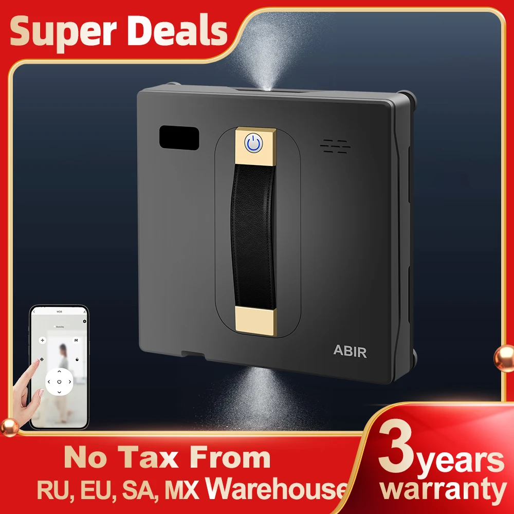 (Código promocional: HOT888)Robô Lavador de Janelas ABIR WD8, Pulverização de Água Dupla, Memória Inteligente, Sucção a Vácuo de Alta Potência, Sensor a Laser, Robô de Limpeza de Vidros Domésticos, Controle por APP