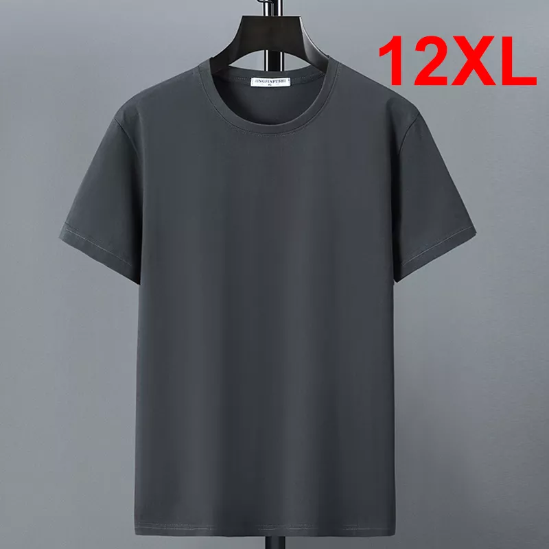 Camiseta de algodão de manga curta masculina, tops casuais, gola redonda de cor sólida, camisetas plus size, 10XL 12XL, verão