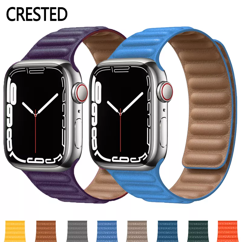 Pulseira de couro para relógio Apple 44mm 40mm 41mm 45mm 42mm 38mm 49mm Pulseira magnética iWatch Series 3 6 SE 7 Ultra 8