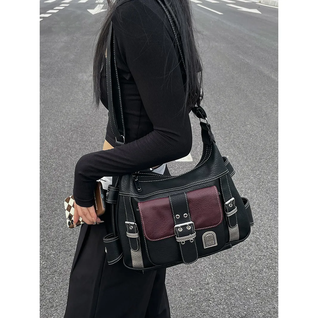 Bolsa de ombro de couro PU feminina, bolsa de mensageiro de grande capacidade, bolsa de transporte, bolsa Hip Hop Vintage, de alta qualidade, Y2K