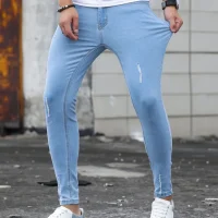 Streetwear Jeans dos homens Rasgado Skinny Hip Hop Homem Moda Estroyed Oversize Calças Cor Sólida Masculino Stretch Casual Calças Denim