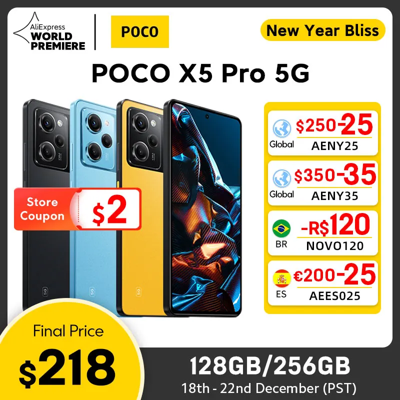 【Estreia Mundial】POCO X5 Pro 5G Versão Global 128GB/256GB Snapdragon 778G 120Hz Fluxo AMOLED DotDisplay 108MP Câmera 67W NFC