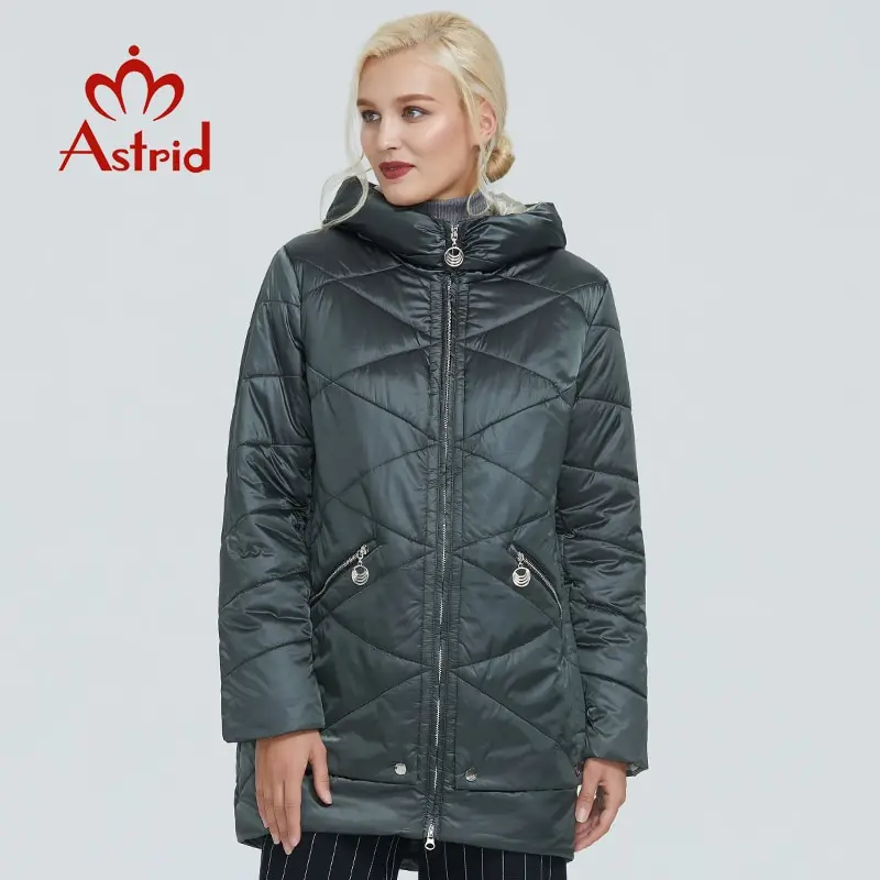 2022 astrid casaco de inverno feminino contraste cor tecido impermeável com boné design grosso algodão roupas quentes parka am-2090