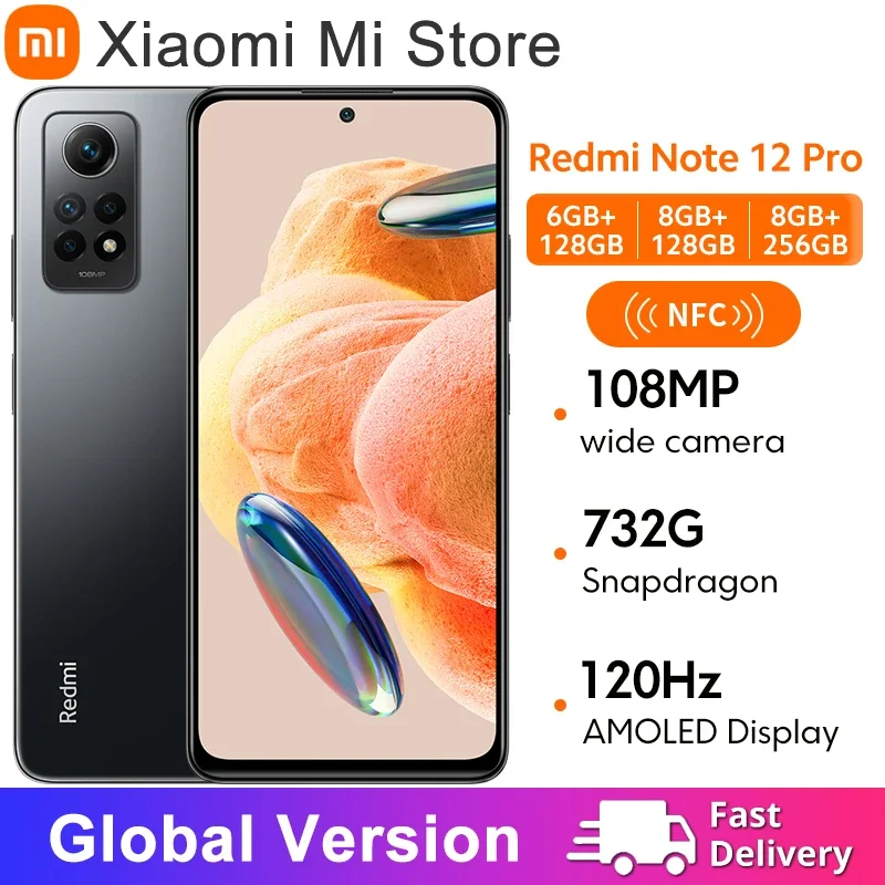 Xiaomi-Redmi Note 12 Pro, Versão Global, 4G, Câmera 108MP, Tela AMOLED 120Hz, Snapdragon 732G, NFC, Carregamento 67W