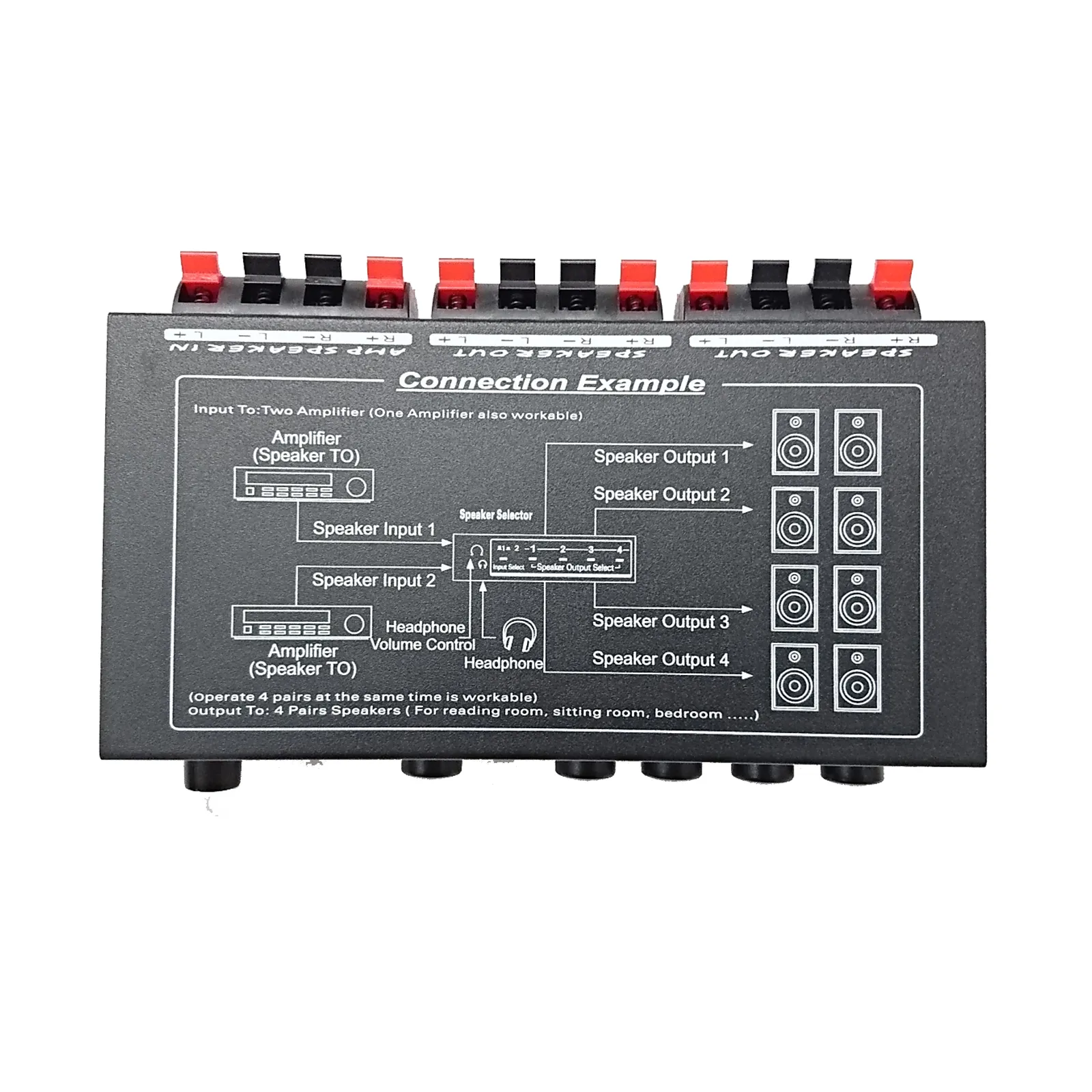 Mini Stereo Audio Selector Amplificador Switcher Box, Speaker Splitter, Original de Alta Qualidade, Novo, SP-24B, SP-24, SP-220S, 2-em-4 out