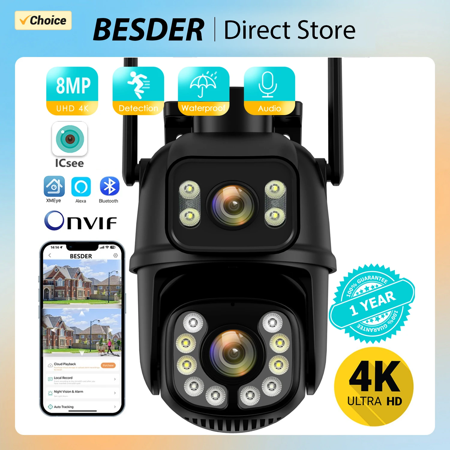 Besder 10mp câmera ip wifi lente dupla ao ar livre rastreamento automático visão noturna 5g hz wifi cctv câmera de vigilância proteção segurança