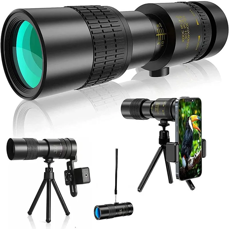 Potente 300x30 HD Telescópio Monocular Zoom de Longo Alcance Com Tripé Phone Clip Para Caça Ao Ar Livre Camping Turismo