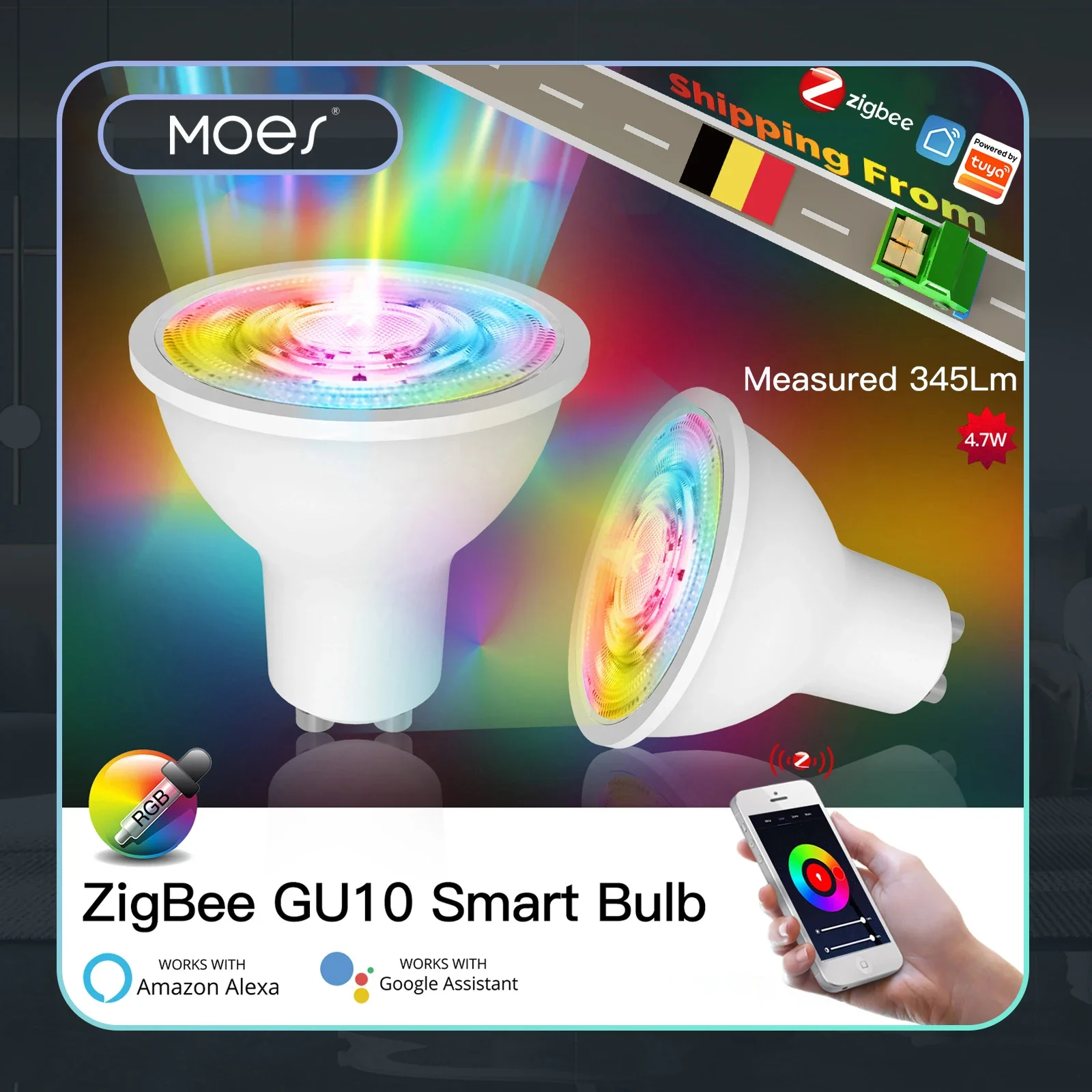 Tuya zigbee gu10 inteligente lâmpadas led rgb c + w branco 4.7w pode ser escurecido lâmpadas vida inteligente app controle lâmpadas trabalhar com alexa/google