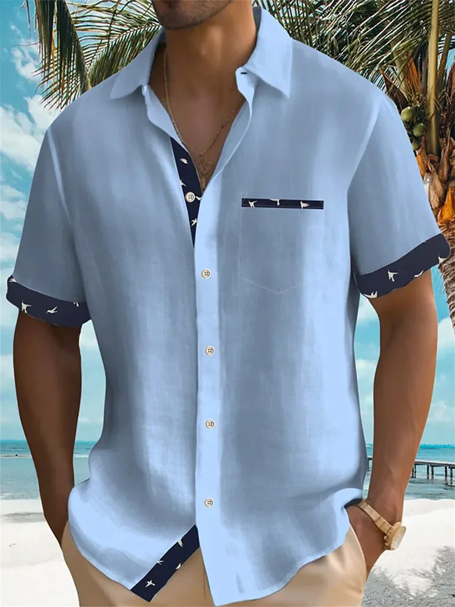 Camisa havaiana de manga curta masculina, monocromática, camisa de bolso, casual street fashion, festa de praia, verão, 5XL, 2023