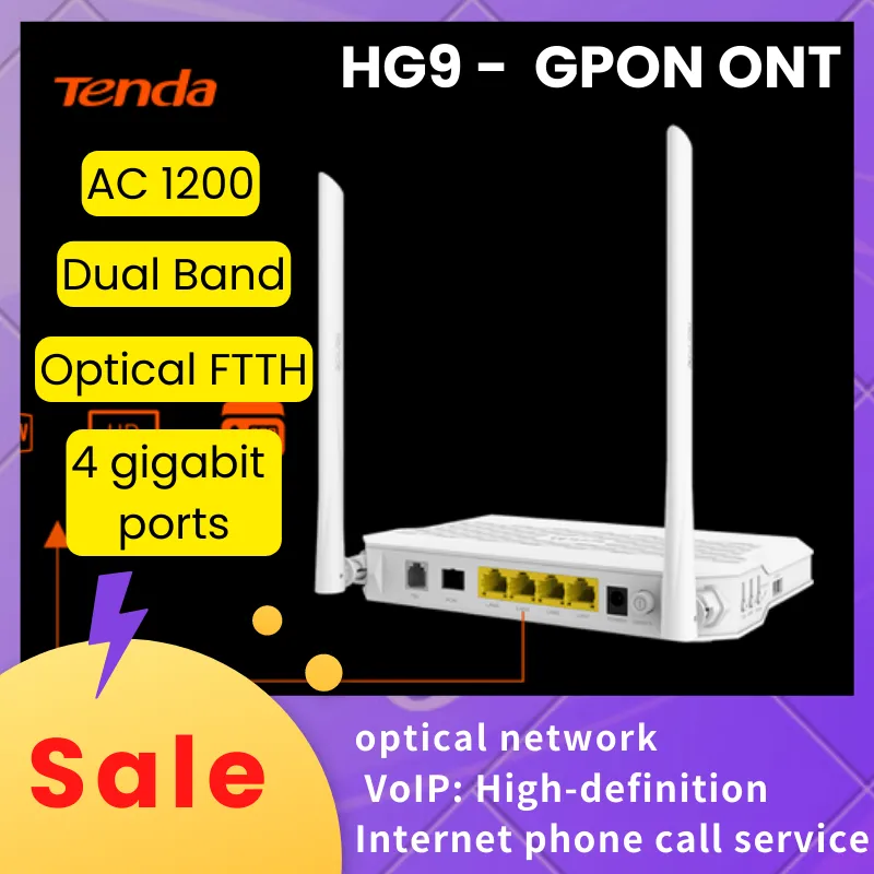 Tenda-router hg9 gpon ac1200 dual band wi-fi router ont ftth rede de fibra óptica onu, onu olt olt olt tr069 vip telefonema usb não epon