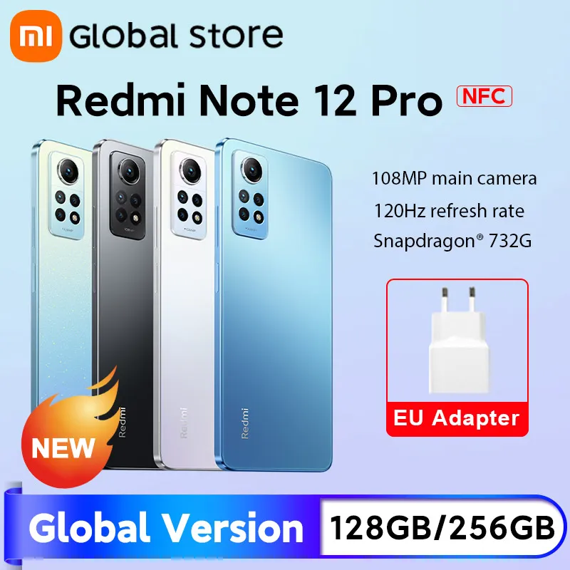 Xiaomi-Redmi Note 12 Pro, Versão Global, Snapdragon 732G, Carregamento 67W, Câmera 108MP, Tela AMOLED 120Hz, NFC, 4G, 128GB, 256GB