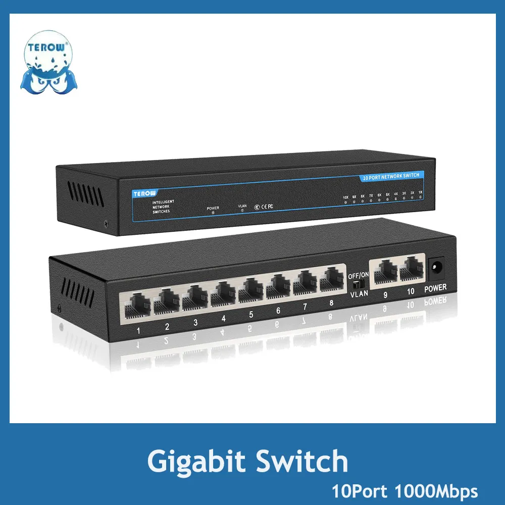 10 portas switch ethernet rápido, 1000mbps, switch de rede, para câmera ip, vigilância, voip, telefone, aplicativo sem fio