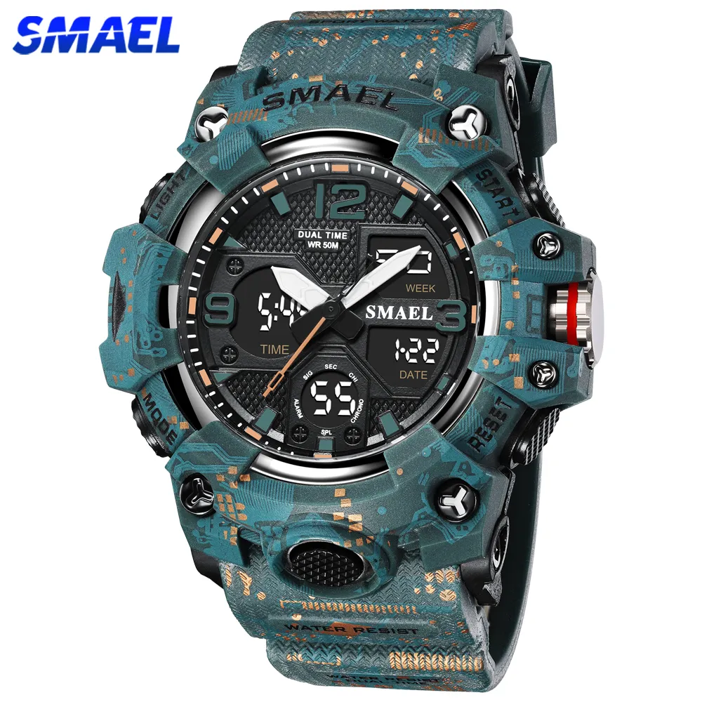 Smael relógios masculino esportes relógio de luxo da marca superior alarme militar dupla exibição digital quartzo relógio de pulso à prova dfor água para masculino