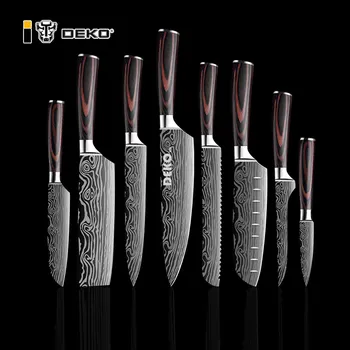 Dekohm kitchen knife set, sharp professional chef knives 4cr13 Damascus steel bones, Japanese 7cr17 440C