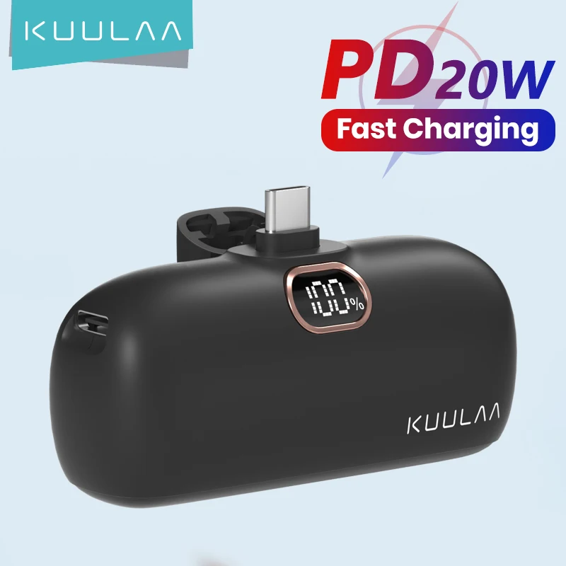 KUULAA-Mini Power Bank, carregamento rápido, bateria externa, carregador portátil para Xiaomi Mi, QC PD, iPhone 15, 14, 13, 5000mAh