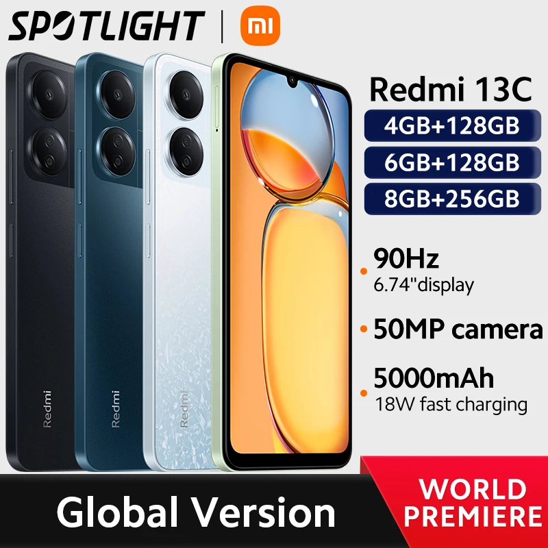 Xiaomi-Redmi 13 C Versão Global, MTK Helio G85 Octacore, Câmera 50MP, 5000mAh, MIUI 14, 90Hz, Display 6,74 