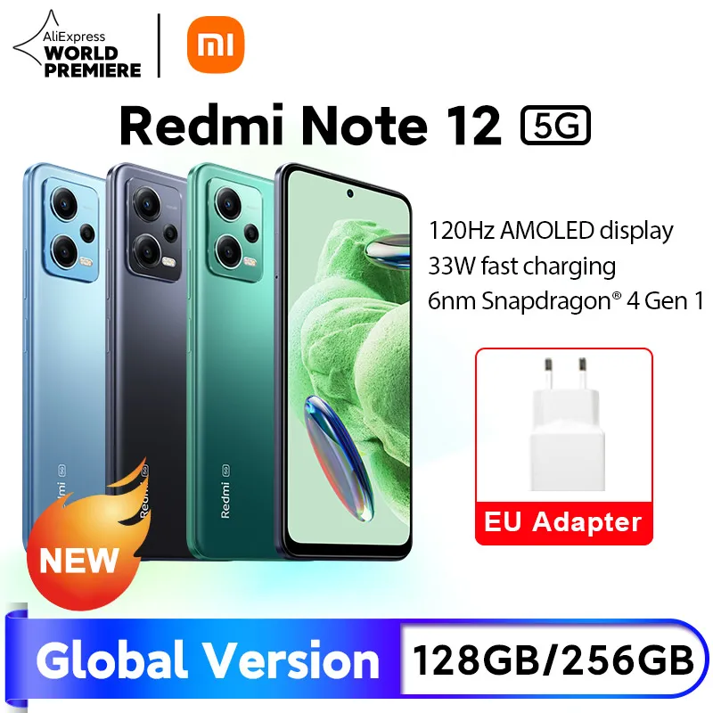 Xiaomi-Redmi Note 12 5G Smartphone, Versão Global, 120Hz, AMOLED, 33W, Carregamento Rápido, 48MP, Snapdragon, Estreia Mundial®4 geração 1