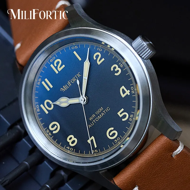 Relógio de campo milifortic masculino, homenagem cáqui, NH35 impermeável, aço inoxidável, safira automática, relógios militares vintage, 100m