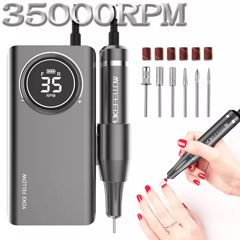 Portátil Elétrica Nail Drill, Máquina de Manicure para Acrílico Gel Polonês, Nails Sander, Recarregável Nail Art Salon Equipment, 35000RPM