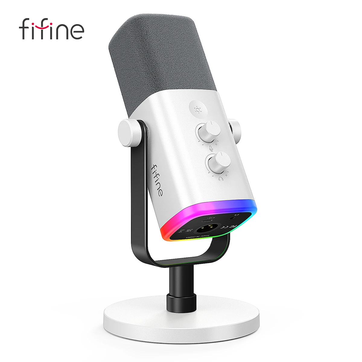 FIFINE XLR/USB Microfone Dinâmico com Conector para Fone de Ouvido/RGB/Mudo, MIC para Gravação de Streaming de Jogos PS4/PS5 Ampligame AM8W