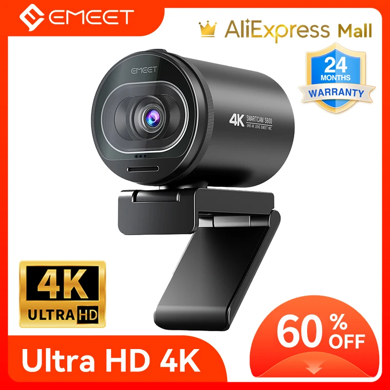4k webcam 1080p 60fps autofoco streaming de câmera web emeet s600 vivo stream câmera com microfones e privacidade capa para tiktok/youtube